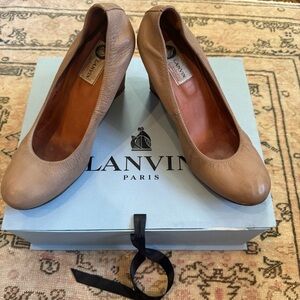 Lanvin Tan Goatskin Leather Ballerina Wedge Heels Slip On | 38.5